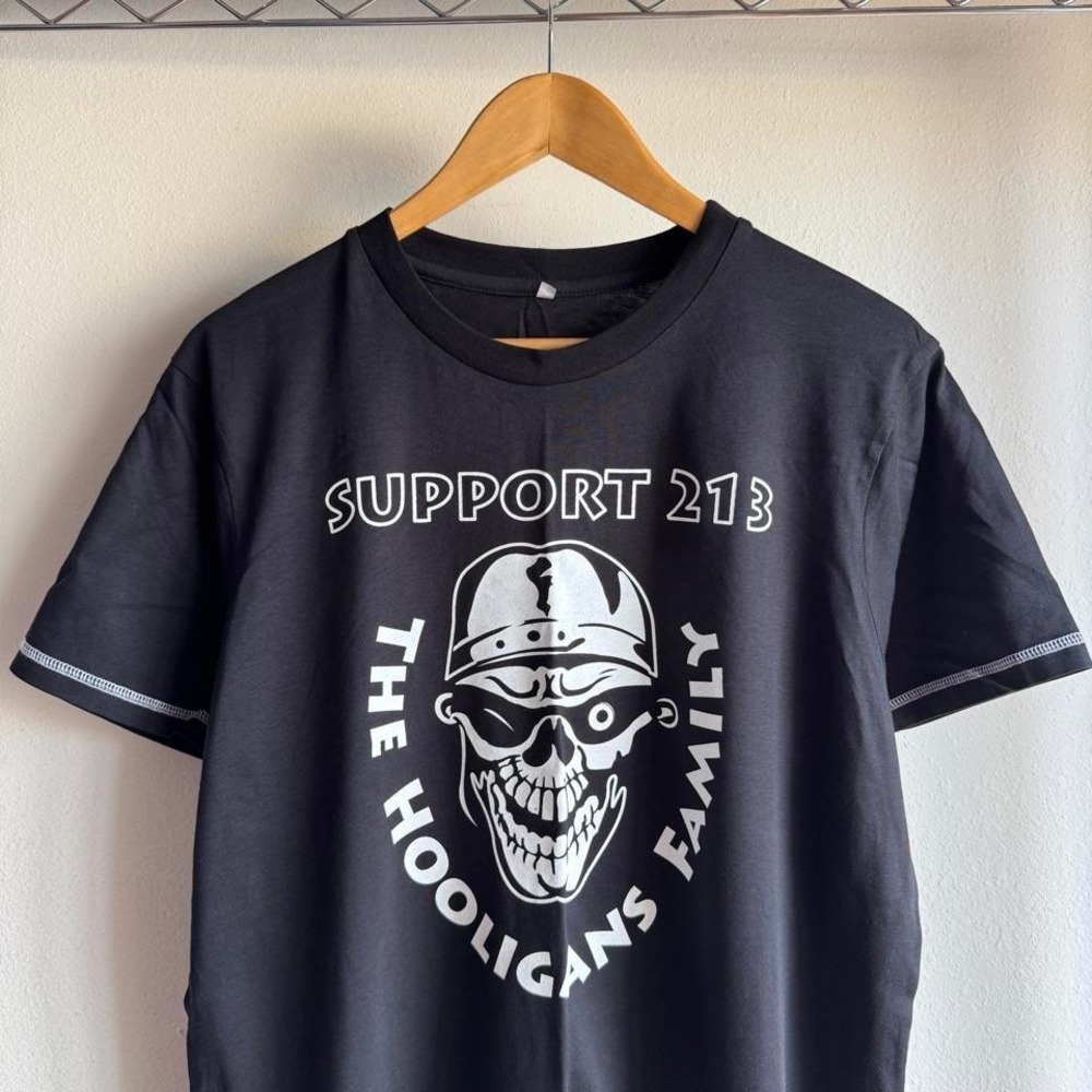 Hooligans Family Affliction Style Black Support 213 Skull Biker Tee Sz XL